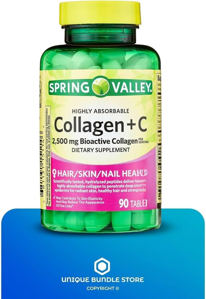 Collagen 2500mg with Vitamin C – Hydrolyzed Collagen Pills Peptides Supplement, 90 Tablets, Daily Collagen Vitamins for Hair Skin Nail Support, Gluten Free (Pack of 1)