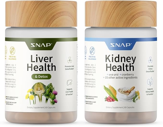 Snap Supplements Liver Health Milk Thistle Supplement + Kidney Health Cranberry Supplement Bundle, 60 Vegetarian Capsules (30-Day Supply)