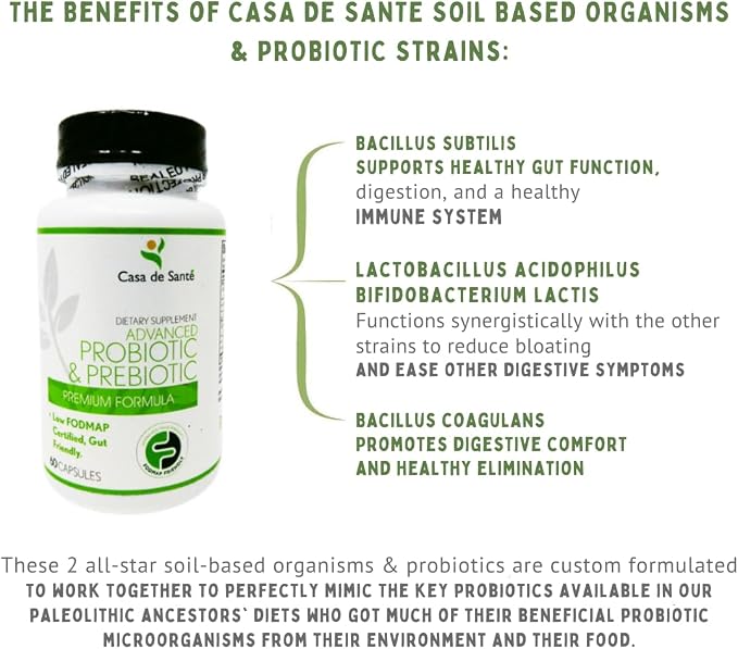 Casa de Sante Advanced Probiotic & Prebiotic - GLP-1 Support for Sensitive Stomachs | Low FODMAP Gut Friendly Synbiotic 4.4B CFU PreforPro Technology - 60 Delayed Release Capsules