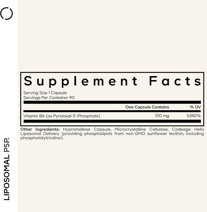Codeage Liposomal P5P Supplement – Vitamin B6 as Pyridoxal-5'– Phosphate – Liposomal Delivery – Active B6 Form – 3-Month Supply – 1 Capsule Daily – Non-GMO – 90 Capsules