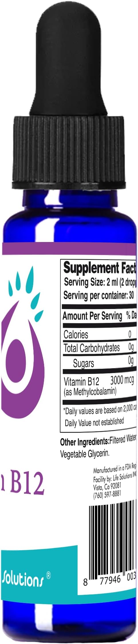 Life Solutions Liquid Vitamin B12 Methylcobalamin - Made in USA, Supports Energy & Metabolism, High Absorption Vitamina B12 Drops, 2 Fl Oz, Non-GMO, Gluten-Free