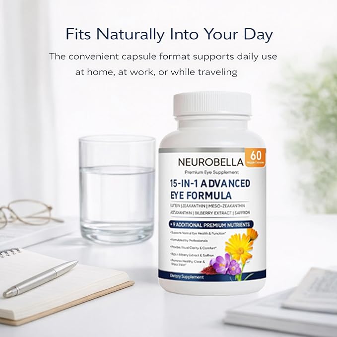 Neurobella Eye Formula, 15 in 1 Daily Eye Wellness Supplement with Lutein Zeaxanthin Bilberry & Vitamins, Clean Capsule Formula for Adult Wellness Routine (1)