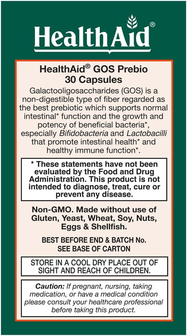 HealthAid GOSPrebio, Prebiotic Fiber, Once Daily, 30ct, Helps Proliferation of Beneficial Bacteria in the Gut, Galactooligosaccharides