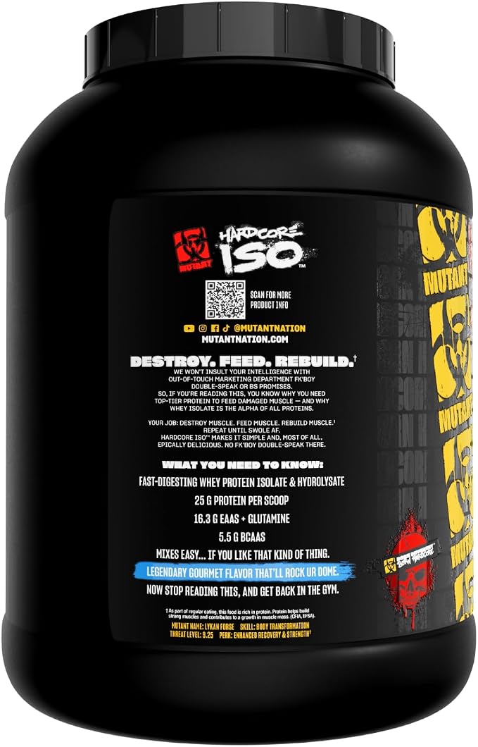 Mutant Hardcore ISO Whey Protein Isolate Powder Acts Fast to Help Recover, Build Muscle, Bulk and Strength, 5 lb - Vanilla Ice Cream