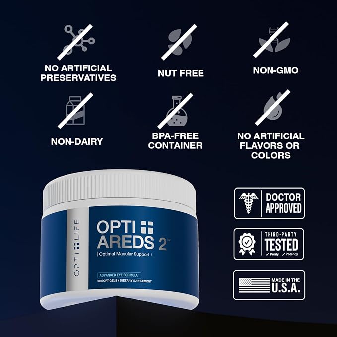 Opti + AREDS 2 Supplements | Vision & Eye Health Supplements for Adults | Includes Lutein, Zeaxanthin, Zinc, and Vitamin C for Macular Support* | 90 Softgels / 45 Servings