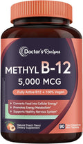 Doctor's Recipes Vitamin B12, Methylcobalamin 5000 mcg 90 Fast Dissolve Tablets, Natural Peach Flavor, Vegan Methyl, Energy Metabolism & Nervous System