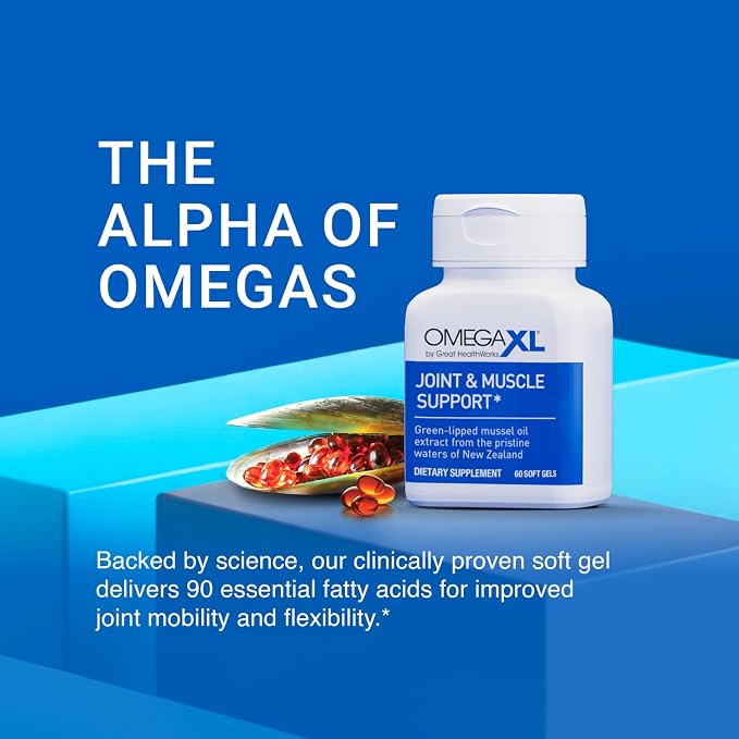 OmegaXL Joint Support Supplement - Natural Muscle Support, Green Lipped Mussel Oil, Soft Gel Pills, Drug-Free, 120 Count
