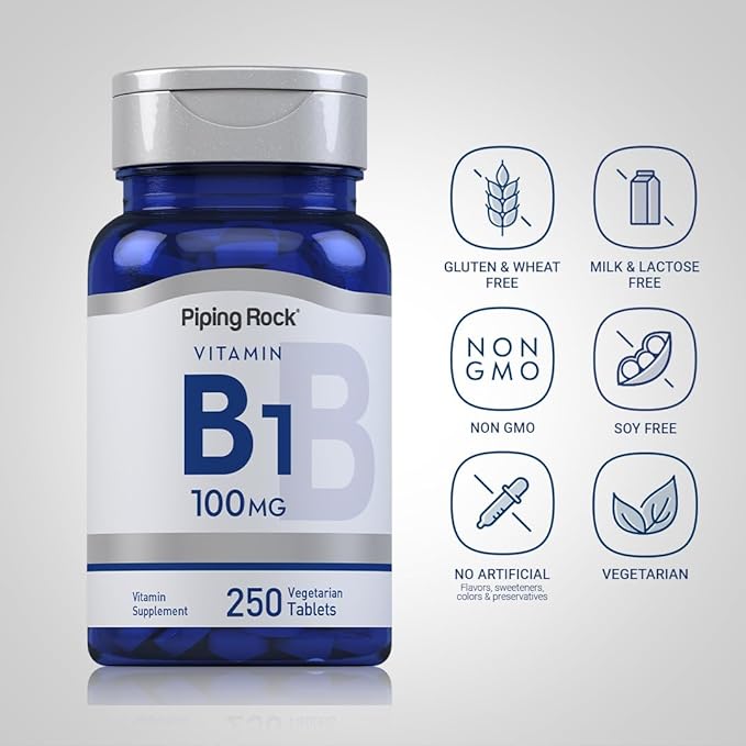 Piping Rock Vitamin B1 100mg | 250 Tablets | Thiamine Supplement | Vegetarian, Non-GMO, Gluten Free