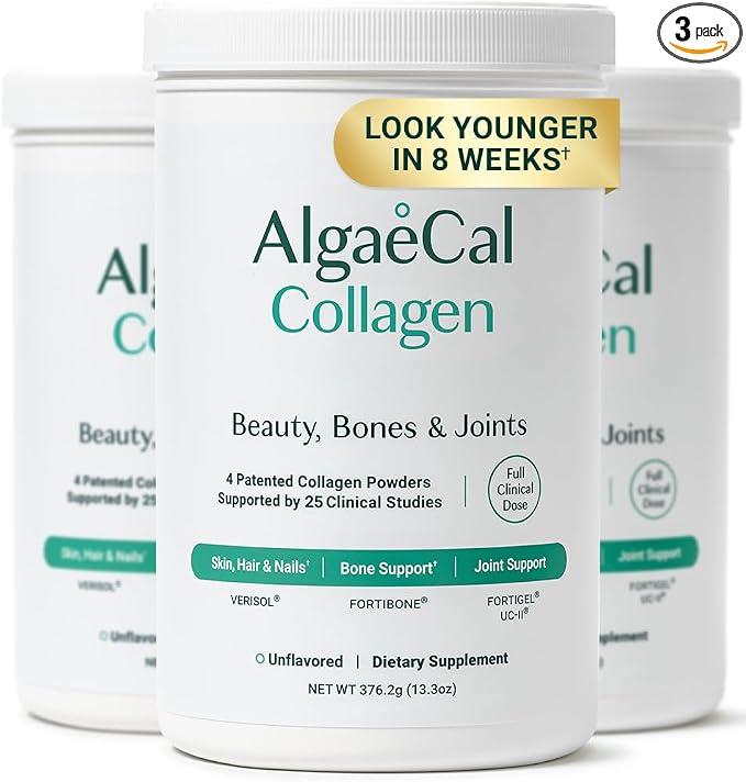 ALGAECAL Collagen Peptides Powder – Multi Collagen Peptides with VERISOL®, FORTIGEL®, UC-II®, FORTIBONE®, Hydrolyzed Collagen for Women & Men, Type 2 Collagen, 30 Servings (3 Packs)