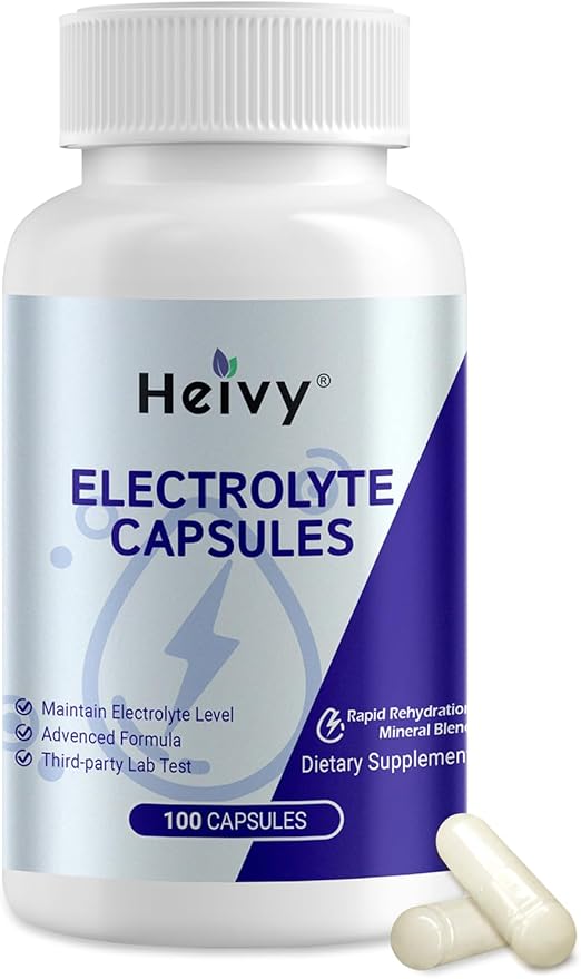 Heivy Electrolyte Capsules, High Sodium Salt Tablets (500mg Sodium &100mg Potassium), Salt Pills for POTS, Running, Keto, Electrolytes for Hydration Supplement - 100 Count (Size 0) - Made in USA