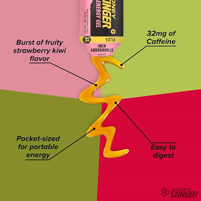 Honey Stinger Strawberry Kiwi Energy Gel,Caffeinated & Gluten Free with Organic Honey,for Exercise,Running and Performance,Sports Nutrition for Home & Gym,Pre and Mid Workout,(Pack of 48)