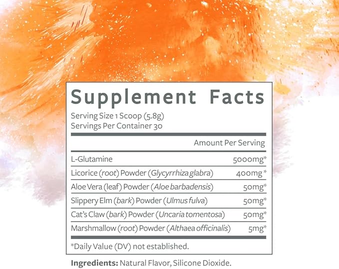 Gut Integrity L-Glutamine Powder, 5g Per Serving with Aloe, Slippery Elm & Marshmallow Root, Gut Lining & Digestive Comfort Support, Unflavored, 30 Servings