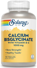 SOLARAY Calcium Bisglycinate Supplement 1000 mg for Women & Men - Calcium with Vitamin D3, Bone Strength & Teeth Health Support, Chelated Capsules, Easy to Digest - 120 Veg Cap Count