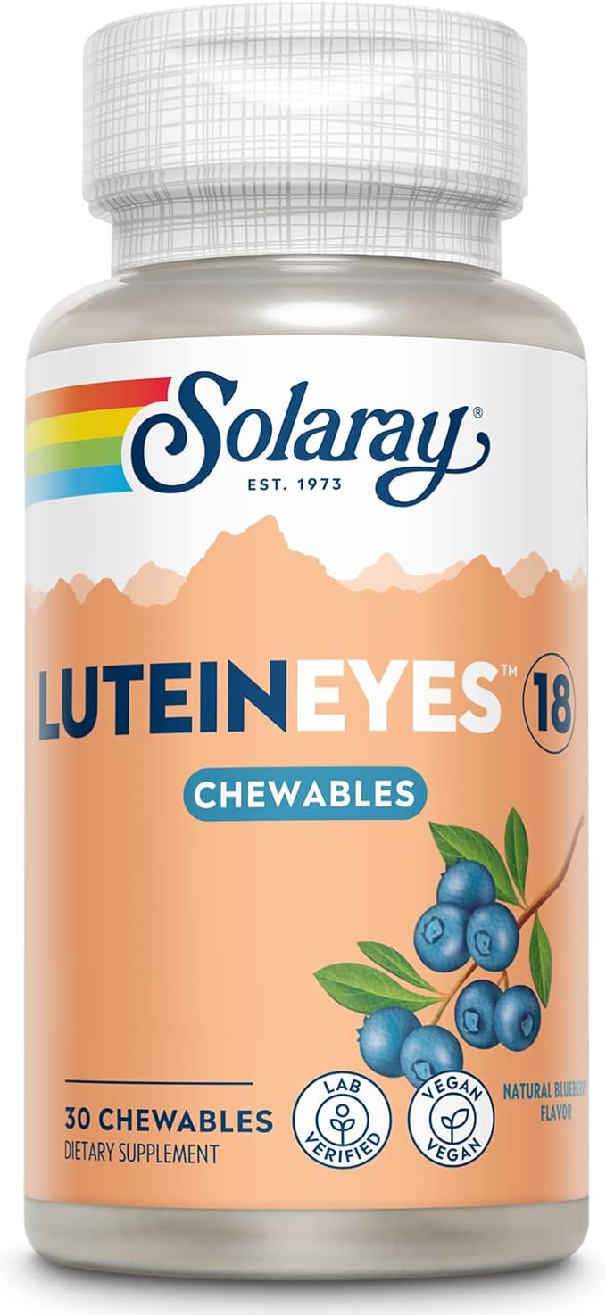 SOLARAY Chewable Lutein Eyes 18 | Eye & Macular Health Support Supplement w/Naturally Occurring Lutein and Zeaxanthin | Non-GMO | 30 Chewables