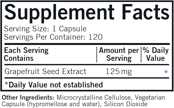 Kirkman Grapefruit Seed Extract 125 mg Capsules - Hypoallergenic, 120 Count