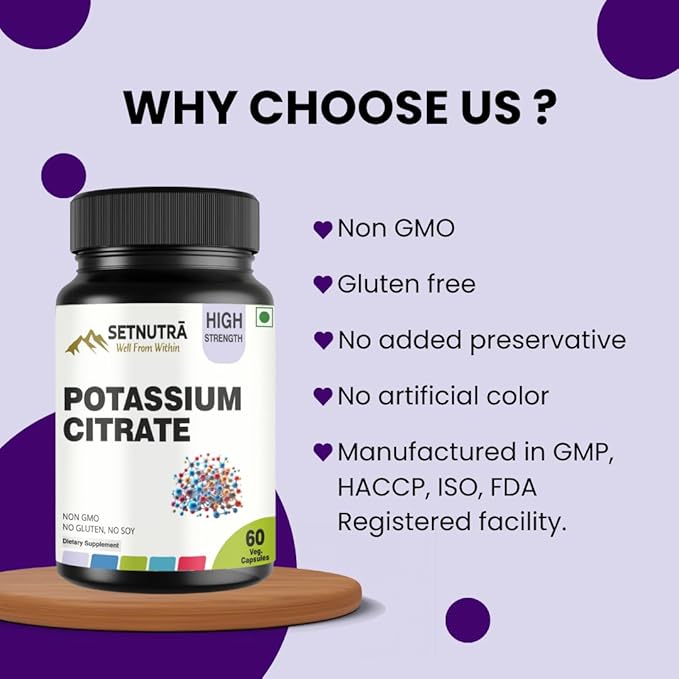 Potassium Citrate 800Mg Electrolyte Balance Kidney & Muscle Support 60 Vegan Non GMO Gluten Free Capsules