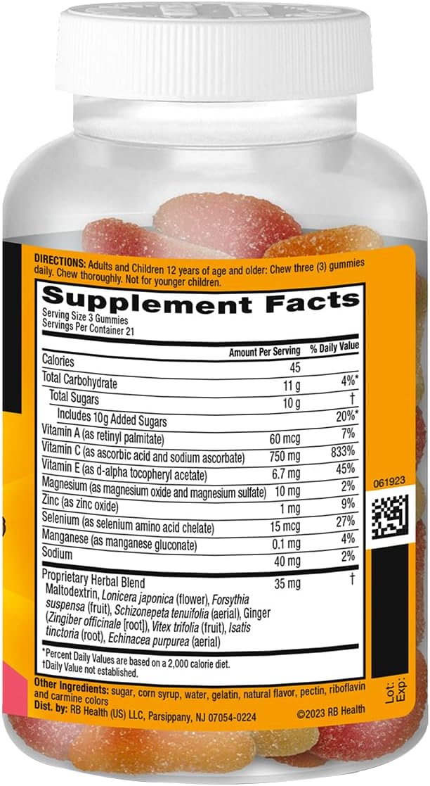 Airborne 750mg Vitamin C Immune Support Supplement Gummies for Adults, Assorted Fruit Flavor, Gluten Free Crafted Blend with Powerful Antioxidants Vitamins A C & E, 63 Gummies (3 Pack)
