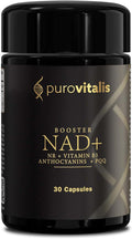 PUROVITALIS NAD+ Supplement, NAD with Nicotinamide Riboside (NR), Vitamin B3, PQQ, and Anthocyanin, Cellular Energy Booster, High Purity, 1-Month Supply (30 Vegan Capsules)