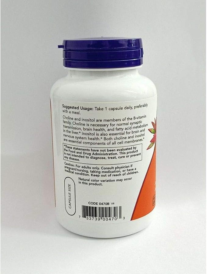 NOW Choline and Inositol 500mg, 100 Capsules (Pack of 2)