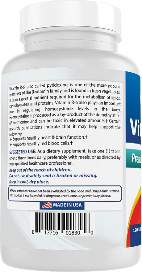 Best Naturals Vitamin b6 200mg for Adults, 120 Tablets (120 Count (Pack of 2))