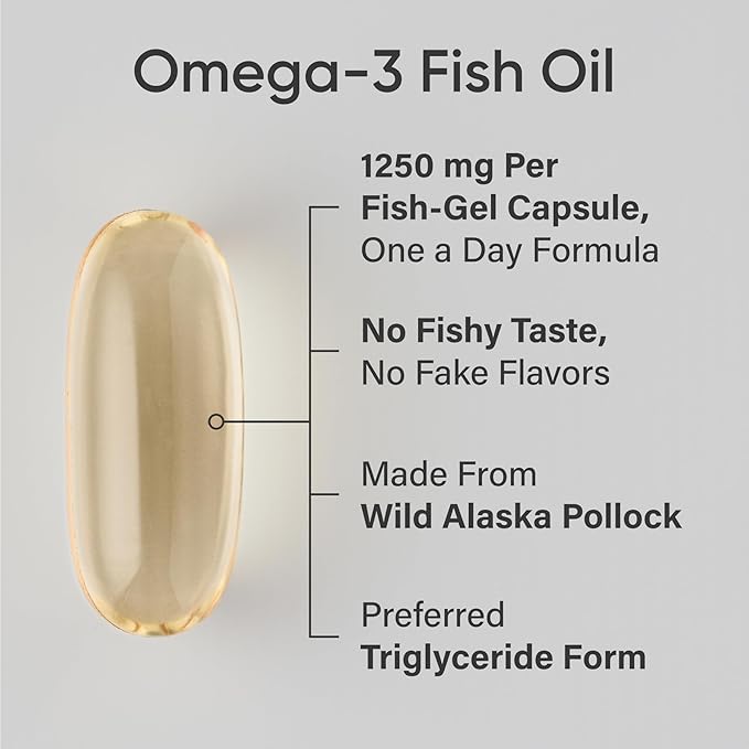 Sports Research Triple Strength Omega 3 Fish Oil 1250mg from Wild Alaskan Pollock - Burpless Fish Oil Supplement with Omega-3 EPA & DHA - Sustainably Sourced, Non-GMO, Gluten Free - 30 Softgels