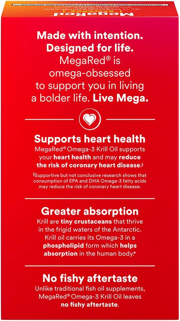 MegaRed 350mg Omega 3 Supplement with EPA/DHA, Astaxanthin & Phospholipids, No Fish Oil Aftertaste Supports Heart, Brain, Joint and Eye Health, 120 Count Softgels (2 Pack)