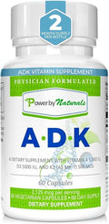 Power By Naturals ADK Vitamin Supplement – Vitamins A, D3 & K2 MK-7 for Bone Health & Calcium Absorption – Gluten-Free, Soy-Free – 60 Capsules (2-Month Supply)