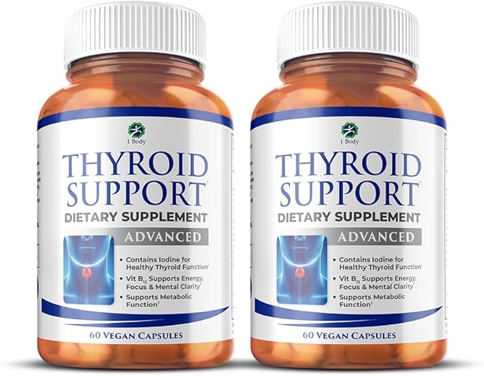 1 Body Thyroid Support Supplement, 90-Day Supply, 2 Pack with B12, Iodine, Zinc, Selenium, Ashwagandha, Non-GMO Vegetarian Formula (60 Count (Pack of 2))