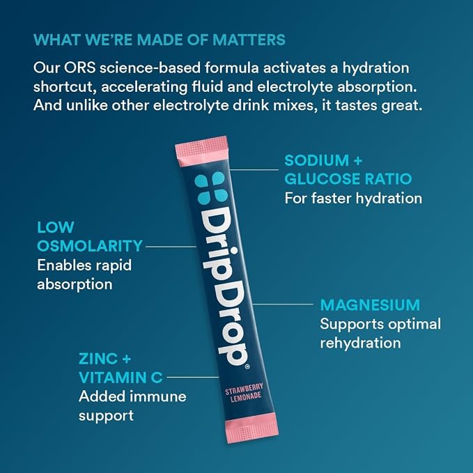 DripDrop Hydration Packets - Juicy Variety Pack - Single Serve Electrolytes Powder Drink Mix - Grape, Fruit Punch, Strawberry Lemonade, Cherry - Non-GMO, Gluten Free, Vegan - 16 Sticks
