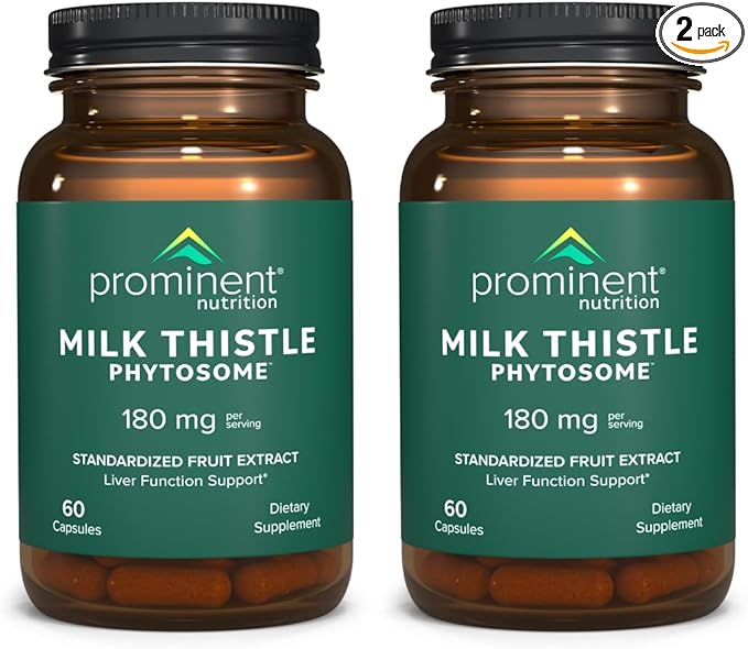 Prominent Nutrition Milk Thistle Phytosome, Clinically Researched Siliphos Milk Thistle Extract for Liver Function, Detox, and Cleanse Support, Standardized to 29% Sylibin, 180 mg - 2 Pack