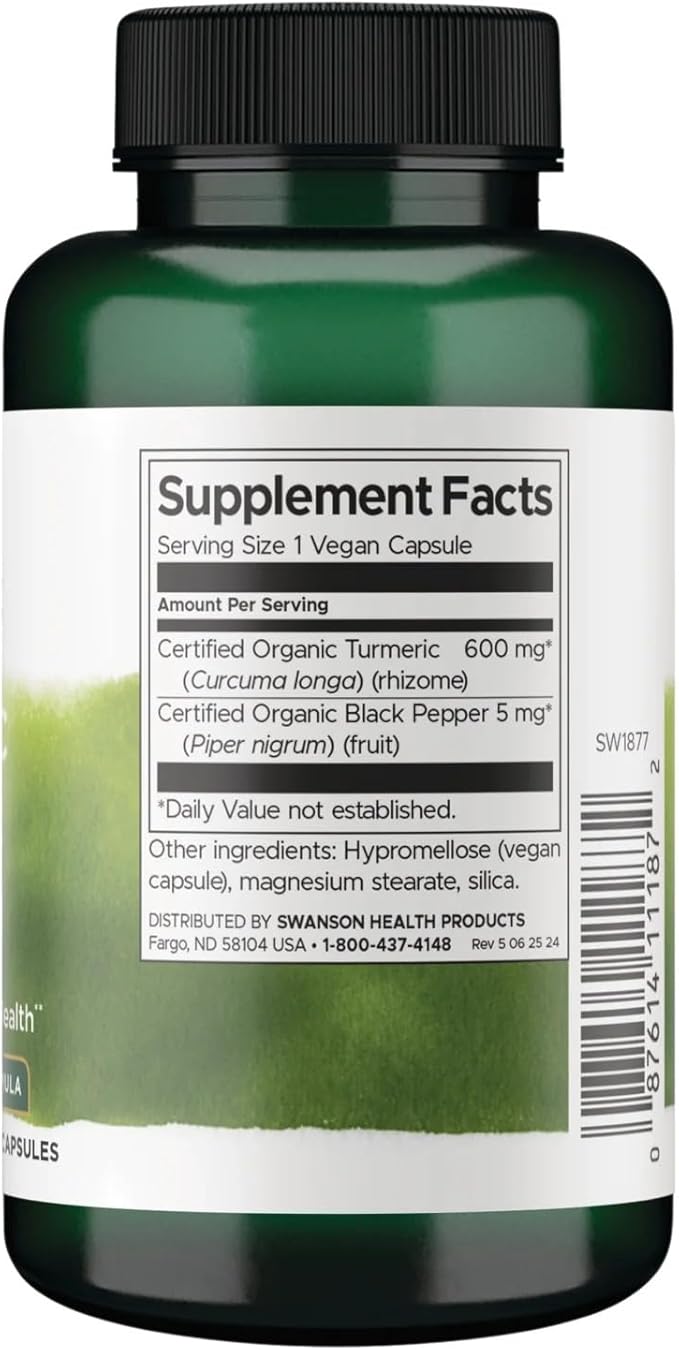 Swanson Premium Turmeric & Black Pepper Antioxidant Supplement for Active Adults Seeking Joint, Digestion, and Circulation Support - Non-GMO, Organic (90 Vegan Capsules)