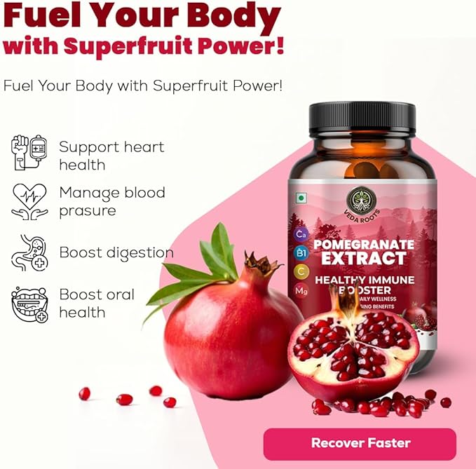 Pomegranate Extract Capsules – Antioxidant & Immune Booster for Men & Women – Heart, Skin & Joint Support – Polyphenol-Rich Supplement – 100 Vegan Capsules