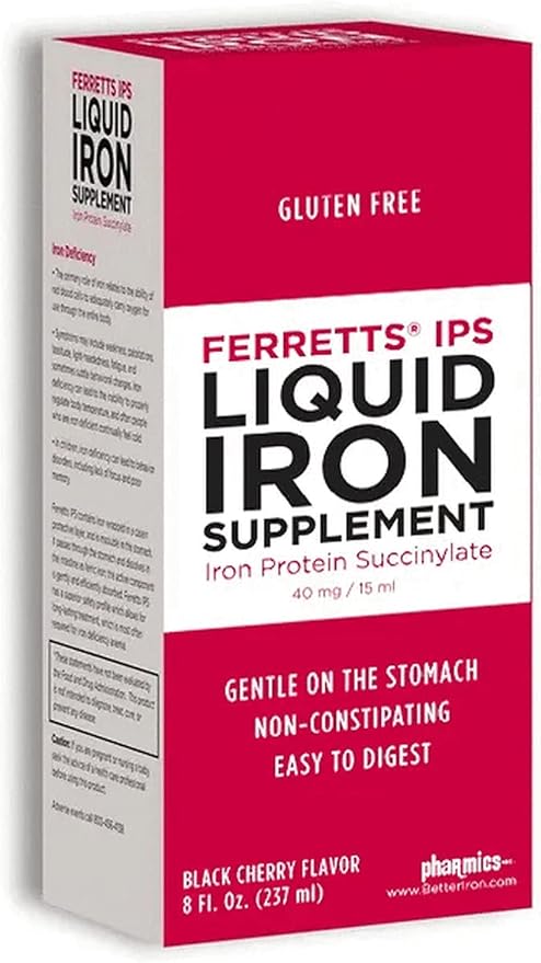 Ferretts IPS Liquid Iron Supplement (40mg Elemental Iron per 15ml) 8 Fl Oz. of Black Cherry Flavored, for Kids & Adults - Gentle & Non-Constipating Yummy Liquid Iron Supplement