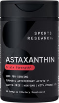 Sports Research® Triple Strength Astaxanthin 12mg w/Organic Coconut Oil - Antioxidant Supplement for Skin & Eye Health Support* - Soy Free · Non-GMO · Gluten Free - 60 Softgels