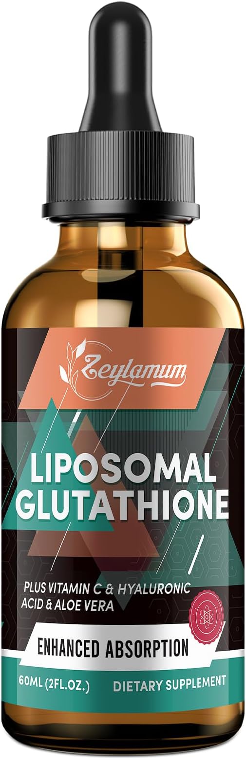 2000MG Liposomal Glutathione Liquid Drops, Ultra High Absorption, Natural Detoxification, Immune System & Skin Support*, L-Glutathione, Vitamin C & Hyaluronic Acid, Capsules Alternative, 2.02 OZ