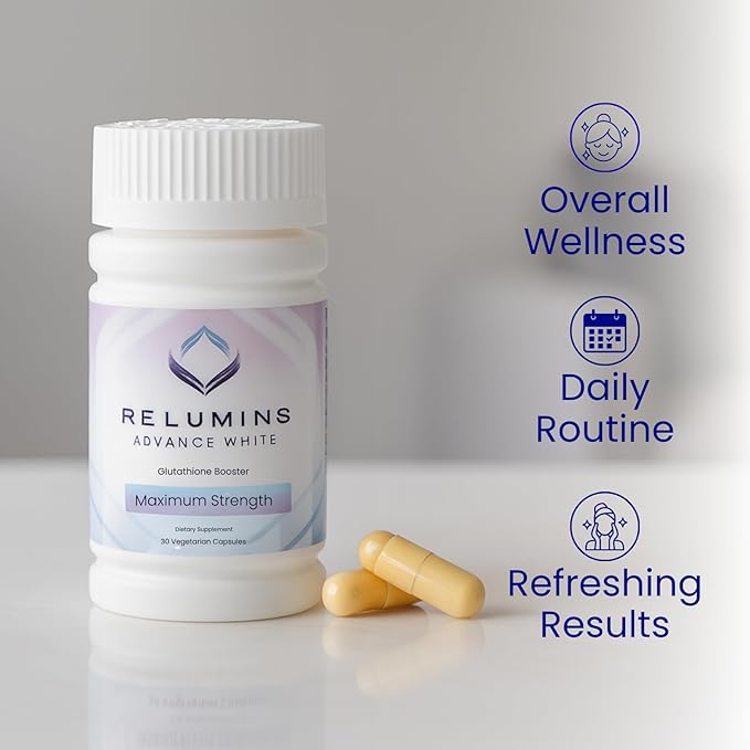 Relumins Advanced Glutathione Booster - Max Strength - Halal Certified - Supports Healthy Skin and Good Antioxidant Levels for Overall Wellness - 30 Vegetarian Capsules x 3 Bottles