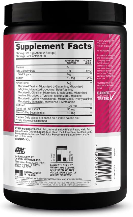 Optimum Nutrition Amino Energy-Pre Workout with Green Tea, BCAA, Amino Acids,Keto Friendly,Green Coffee Extract,Energy Powder-Strawberry Lime, 9.5 Ounce, 30 Servings (Packaging May Vary) (Pack of 6)
