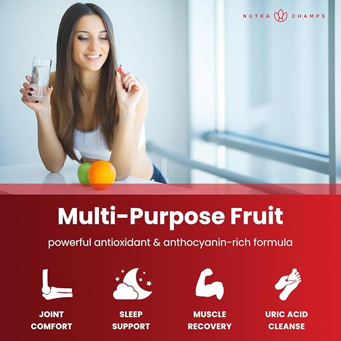 NutraChamps Organic Tart Cherry Extract Capsules - Made from Montmorency Tart Cherry Concentrate, Celery Seed & Bilberry - Vegan Capsules