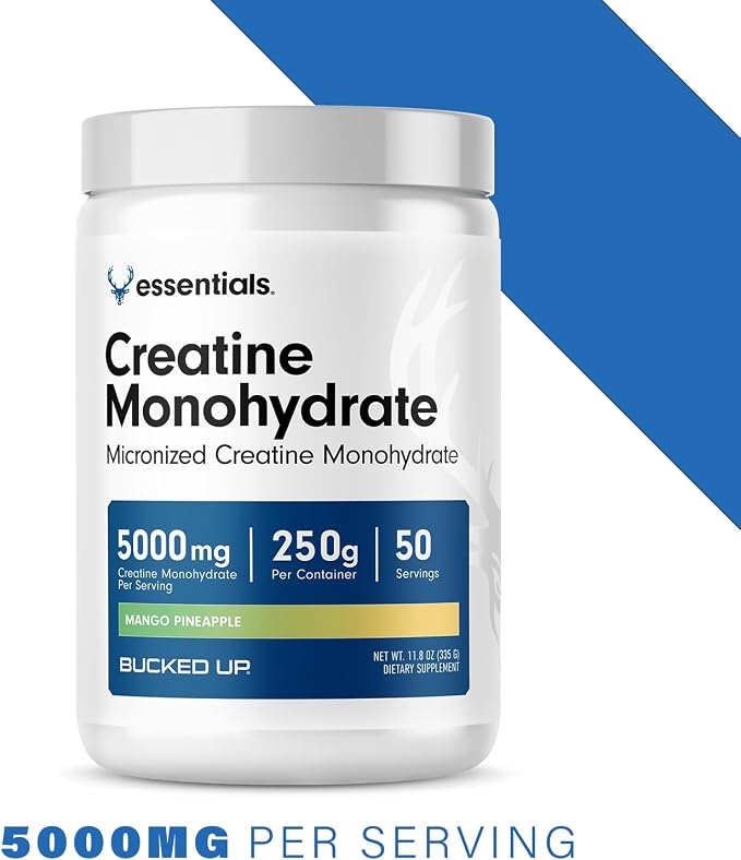 Bucked Up Mango Pineapple Creatine for Women and Men - Easy to Mix Vegetarian - Flavored Creatine Monohydrate Powder - Made in USA - 5G Per Serving - 50 Servings - 250 Grams Per Container