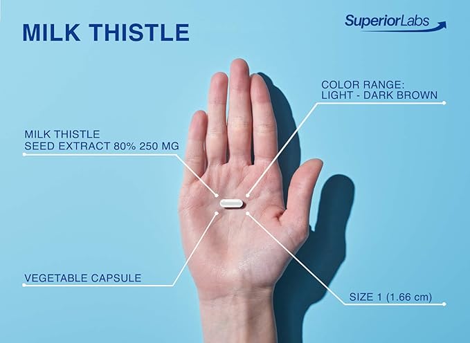 Superior Labs Milk Thistle NonGMO - 80% Silymarin Flavonoids - Powerful Formula for Healthy Liver, Kidney, Detox and Function, Energy - 250mg 4:1 Extract Yielding 1,000mg, 120 Vegetable Caps