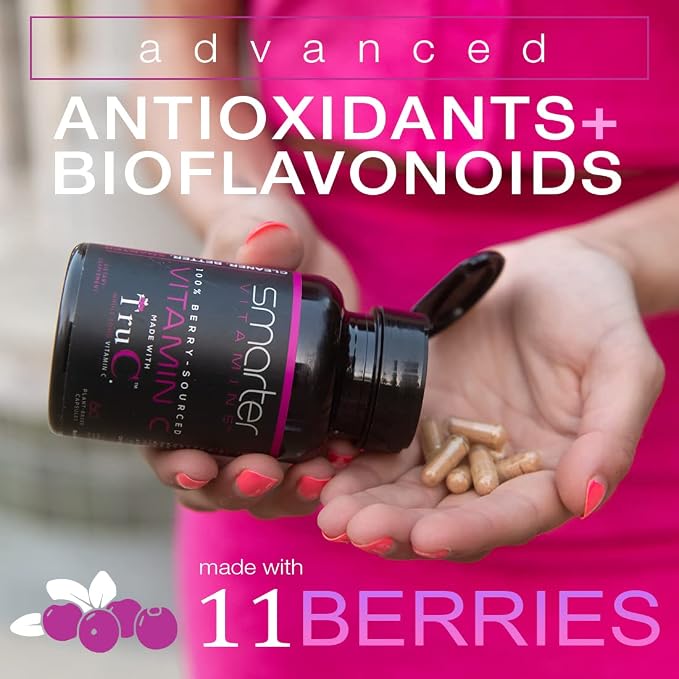 SmarterVitamins (3 Pack) Raw Whole Food Vitamin C Natural Immune Support from Berries, Premium Antioxidants, Bioflavonoids & Polyphenols, 180 Vegan Capsules