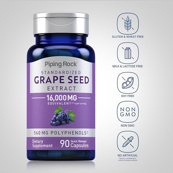 Piping Rock Grape Seed Extract Capsules | 90 Pills | Vitis Vinifera Supplement | Non-GMO, Gluten Free