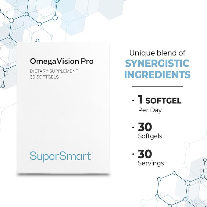 Supersmart OmegaVision Pro - Patented Eye Vitamins with FloraGLO Lutein, OPTISHARP Zeaxanthin, Omega 3 (DHA/EPA) - Recommended Eye Supplement for Adults Over 50 | Non GMO & Gluten Free - 30 Softgels
