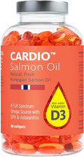 Cardio Omega 3 Fish Oil & Vitamin D3-1000mg, Norwegian Salmon Oil with EPA, DHA, DPA & Astaxanthin, No Fishy Aftertaste, Fatty Acids Supplement - 90 Capsules