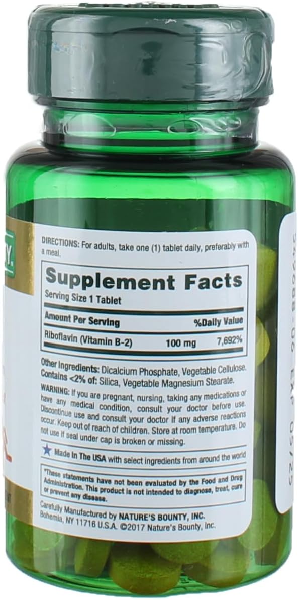 Nature's Bounty Vitamin B-2 100 mg, 100 Coated Tablets (Value Pack of 5)