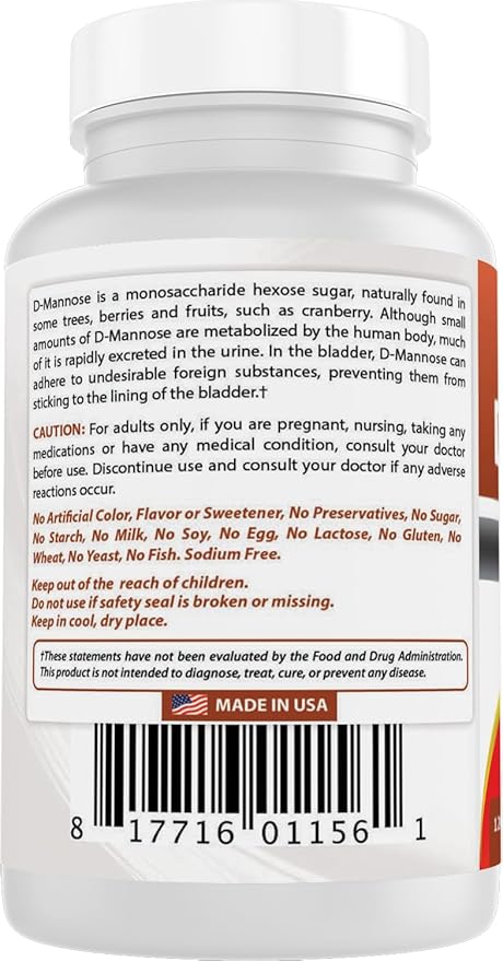 Best Naturals D-Mannose 1500 mg Per Serving 120 Capsules (Pack of 3)