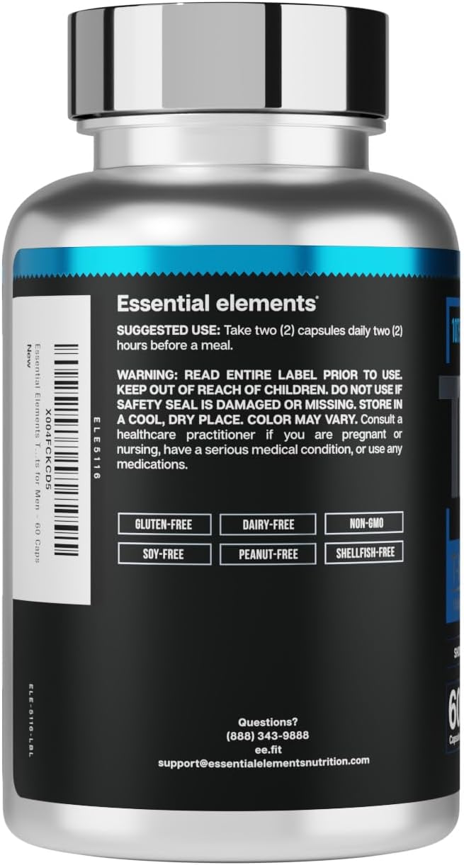 Essential Elements T-Hero Platinum - Daily Testosterone Support for Men - Promotes Vitality & Drive - Testosterone Supplement with Shoden Ashwagandha, Shilajit, Boron, DIM - 60 Count - 30 Servings