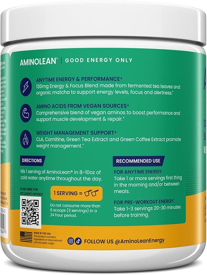 RSP NUTRITION AminoLean x SmartSweets Pre Workout Powder, Amino Energy with Vegan BCAA Amino Acids & Natural Caffeine, Preworkout Boost for Men & Women, Peach Rings