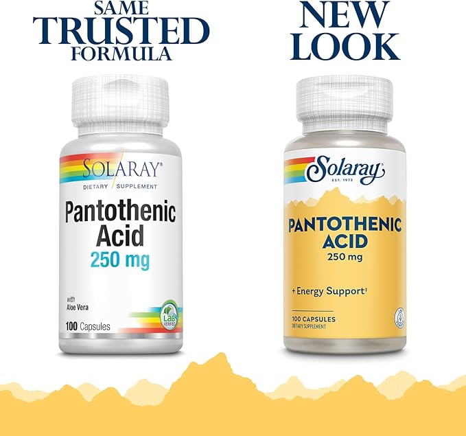 SOLARAY Pantothenic Acid 250mg | Vitamin B5 | Energy Metabolism, Hair, Skin, Nails & Digestive Support | 100CT