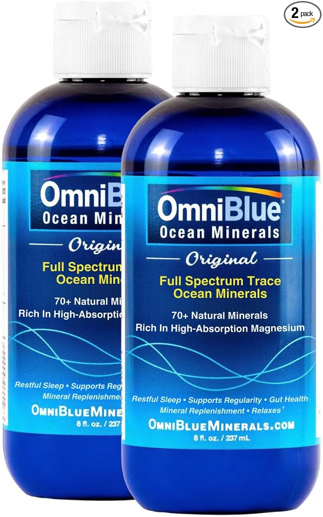 OmniBlue Ocean Minerals - 70+ Trace Minerals & Liquid Magnesium - Potassium, Chloride- Low Sodium - Natural Support for Sleep, Digestion, Regularity, Hydration & Electrolyte Balance (2-Pack 8oz)
